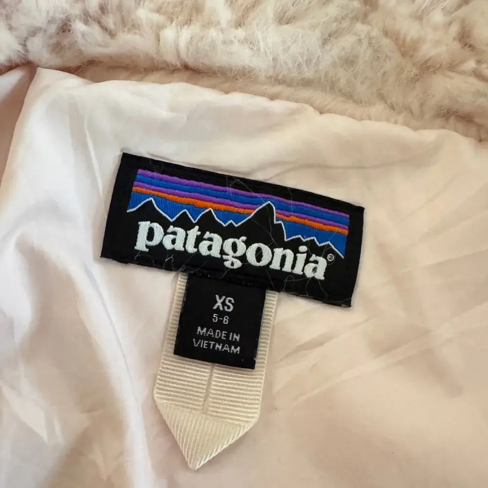 Patagonia Kids Girls XS 5-6 Lunar Frost Faux Fur Fleece Full Zip Jacket Pink